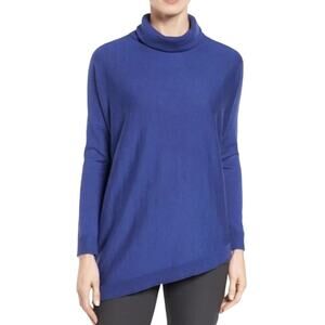 Eileen Fisher Royal Blue Merino Wool Turtleneck Sweater Size L Asymmetric